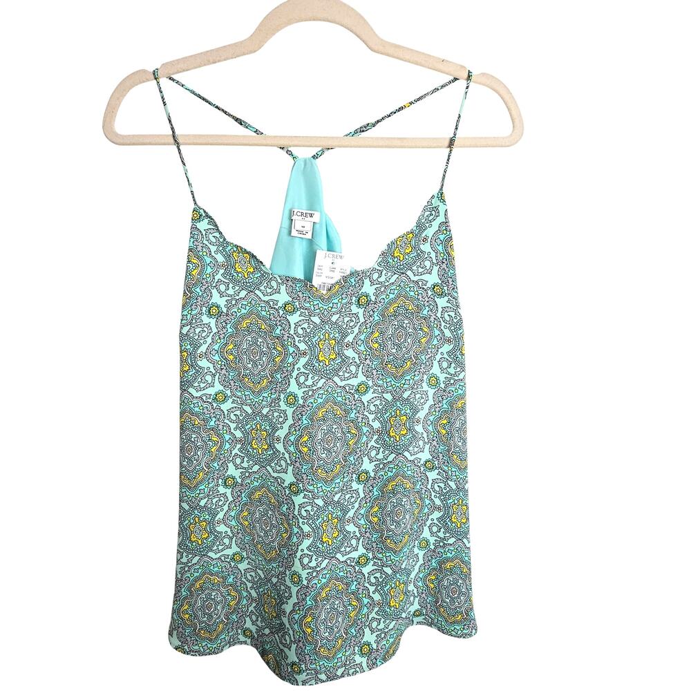 J. Crew Factory Aqua Paisley Print Silk Tank